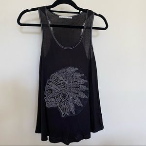 Rolla Coster tank top skull Indian chief beaded sequin black size women’s Medium